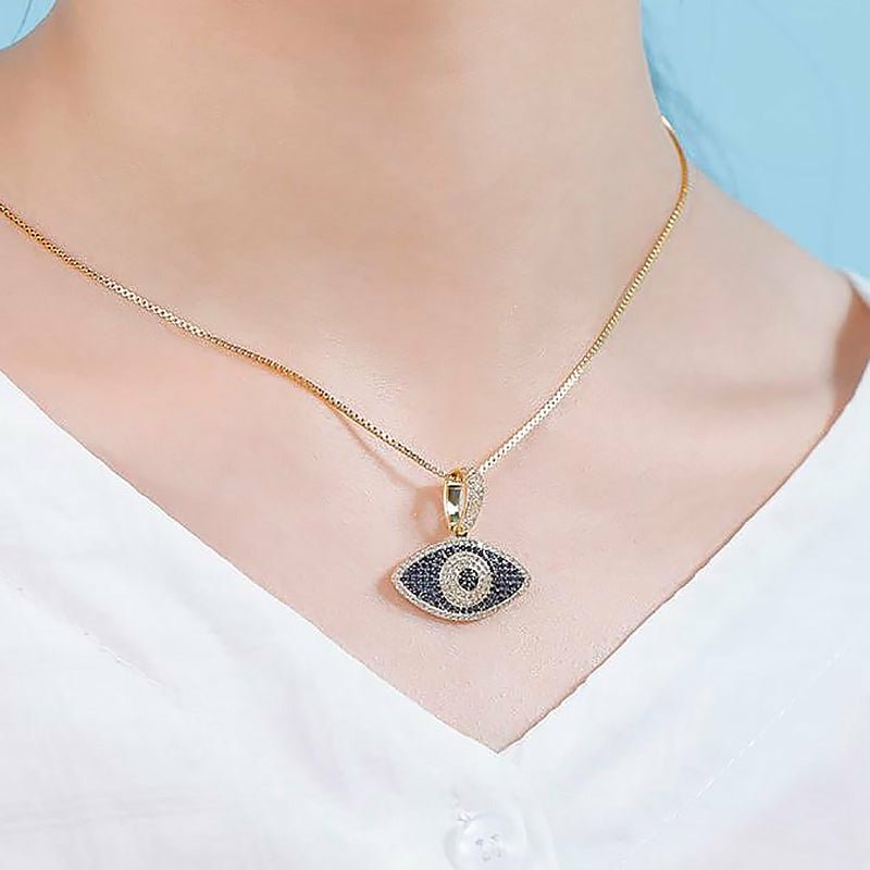 14K Gold Plated 925 Silver "Evil Eye" Pendant with Box Chain - Ideal Place Market