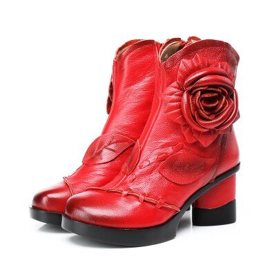 1940s Retro Genuine Leather Flower Bloom Booties - Ideal Place Market