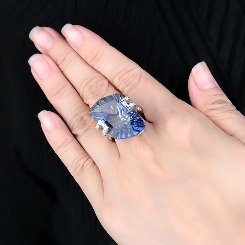 21.2ct Natural Blue Mystic Quartz & Silver Ring for Women - Ideal Place Market