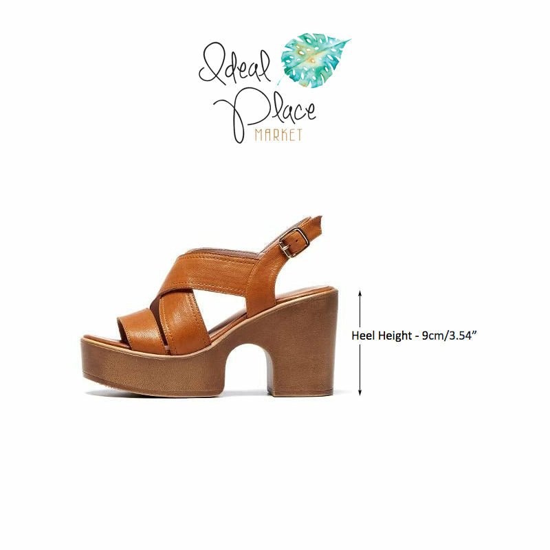 70s Cowhide Height-Lifting Strappy Platform Sandals - Ideal Place Market