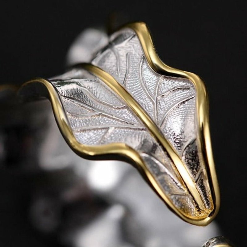 925 Sterling Silver & Natural Tourmaline Women's Curled Leaf Ring - Ideal Place Market