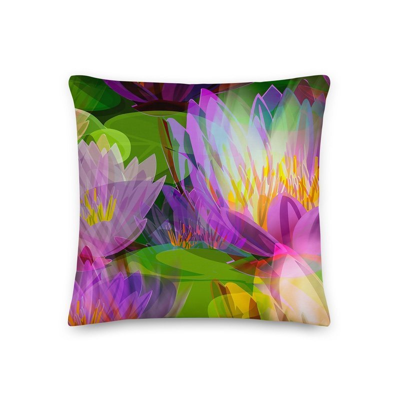 Abstract Lilly Pond Premium Stuffed Reversible Throw Pillows - Ideal Place Market