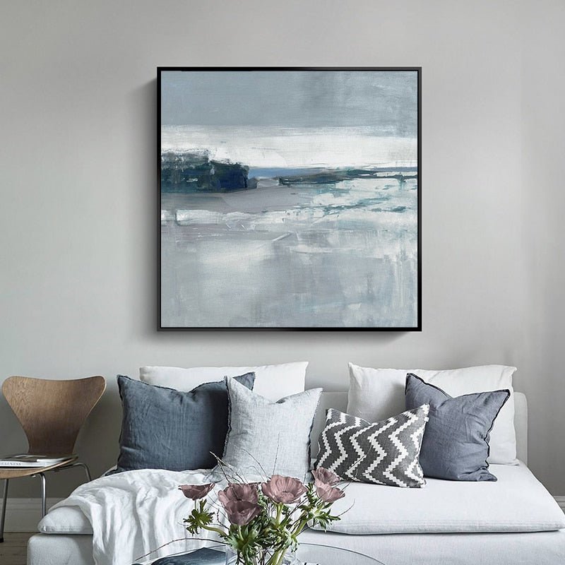 Abstract Monochromatic Gray Painting on Canvas - Ideal Place Market