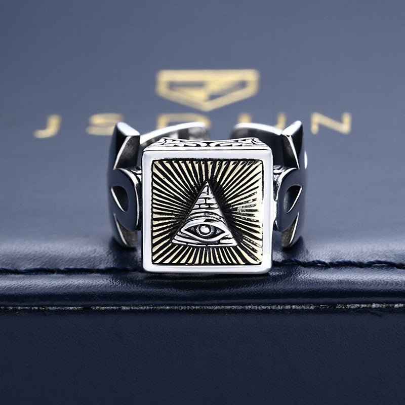 Adjustable 'Eye of Providence' SIlver & Brass Ring - Ideal Place Market