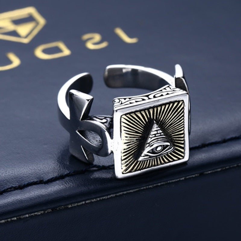 Adjustable 'Eye of Providence' SIlver & Brass Ring - Ideal Place Market