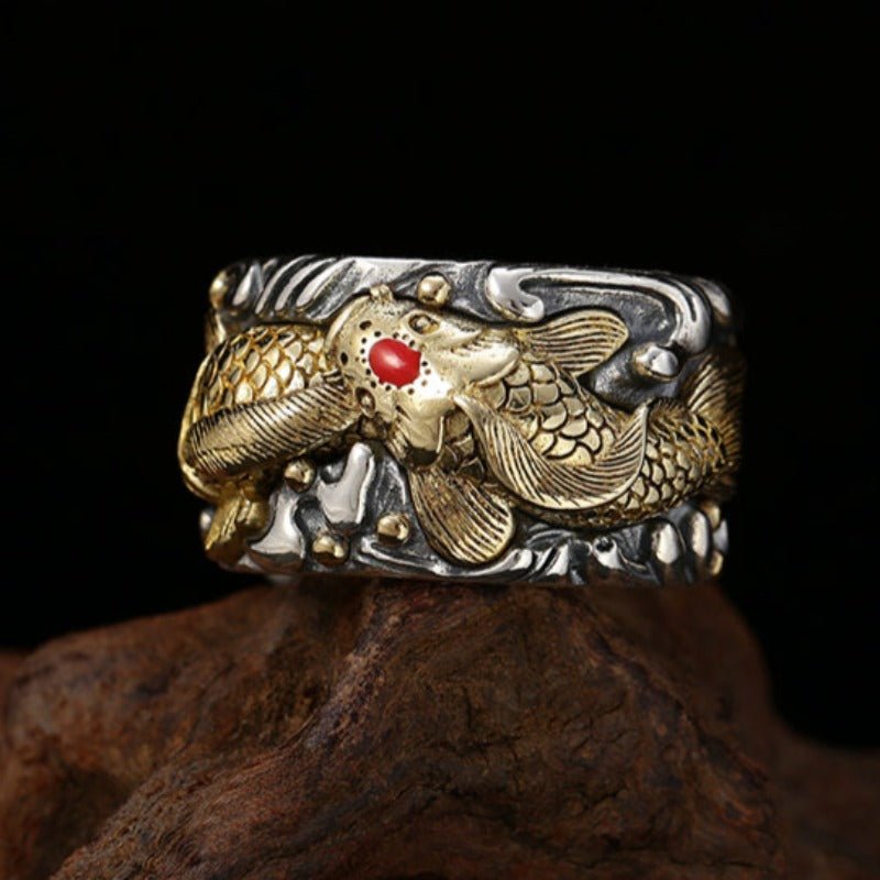 Adjustable Sterling Silver & Red Crystal Koi Ring - 25g - Ideal Place Market