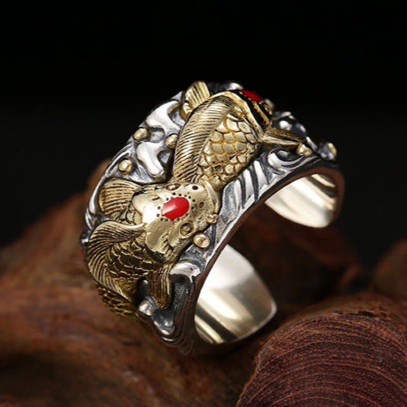 Adjustable Sterling Silver & Red Crystal Koi Ring - 25g - Ideal Place Market