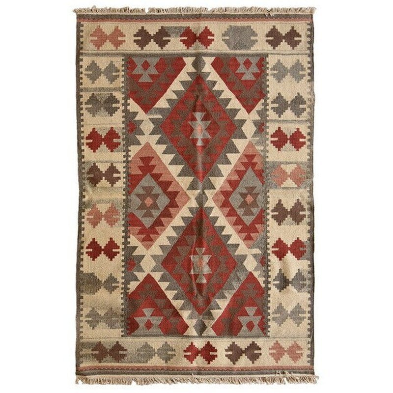 Adobe in Burgundy Hand-Knotted 100% Wool Kilim Rug - Ideal Place Market