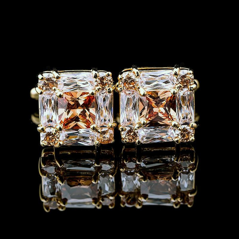 Amber & Clear Crystal Golden Cufflinks for Men - Ideal Place Market