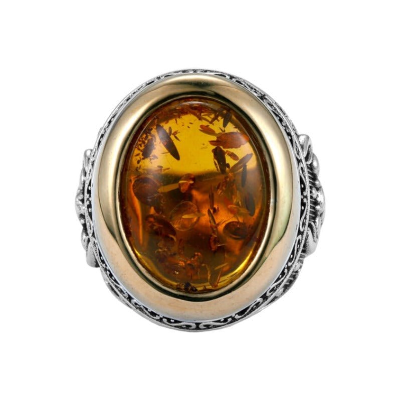 Amber Inlaid Sterling Silver Scorpio Ring for Men - Ideal Place Market