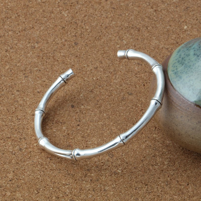 Bamboo Sheath in Solid Silver Cuff Bracelet - Ideal Place Market