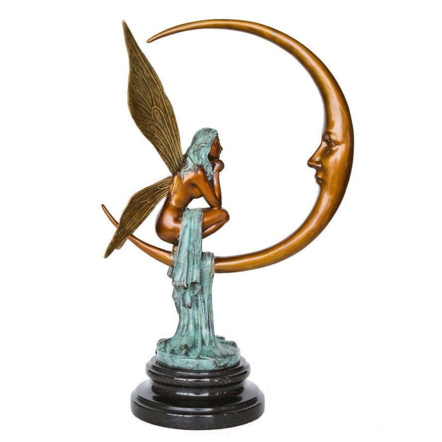 Beautiful Bronze 'Moon Fairy' Sculpture with Marble Base - Ideal Place Market