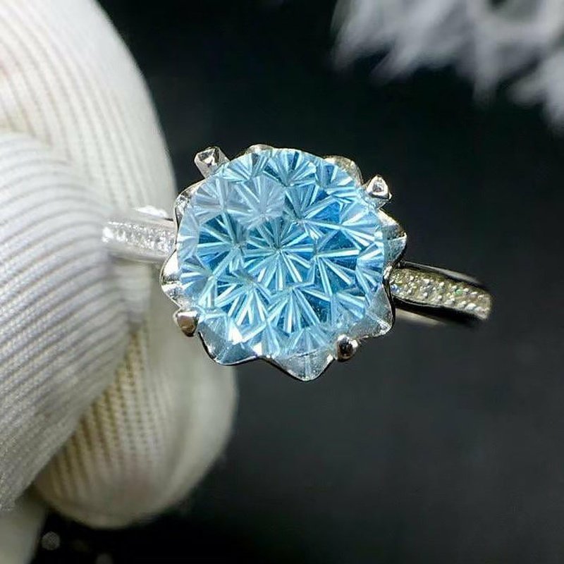 Beautifully Faceted Blue Topaz Gemstone Set in 925 Sterling Silver Ring - Ideal Place Market