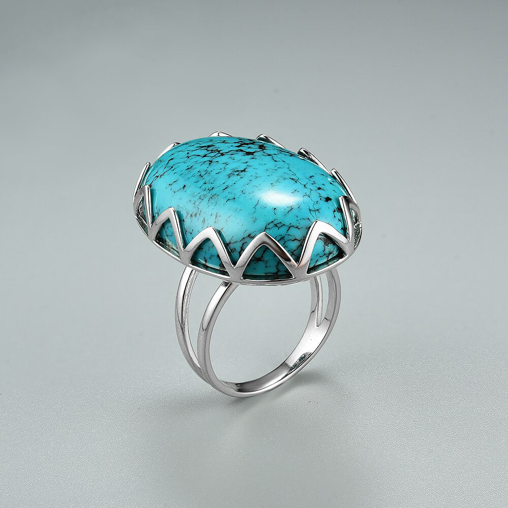 BIG Turquoise Gemstone S925 Silver Ring - 7
