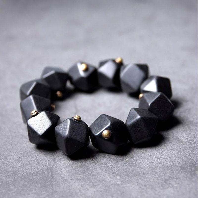 Black Geo Ebony Wood & Copper Beaded Men's Bracelet made by Hand - Ideal Place Market