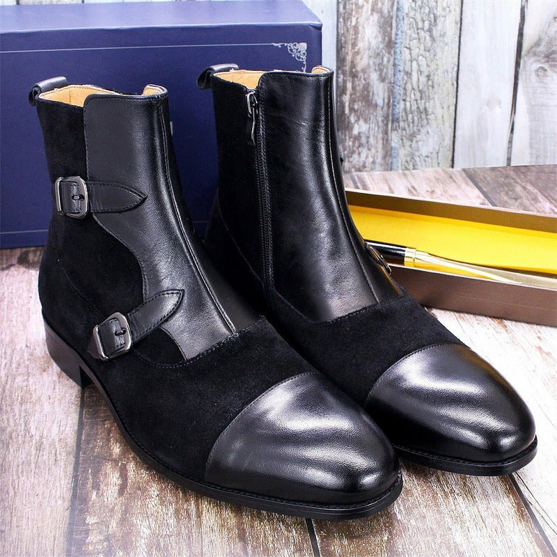 Black Suede & Patent Cowhide Leather Ankle Boots for Men - Ideal Place Market