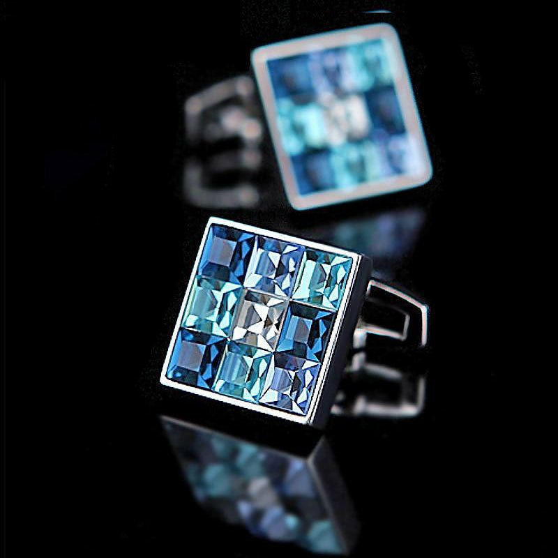 Blue Crystal Tiled Silver Cufflinks for Men - Ideal Place Market
