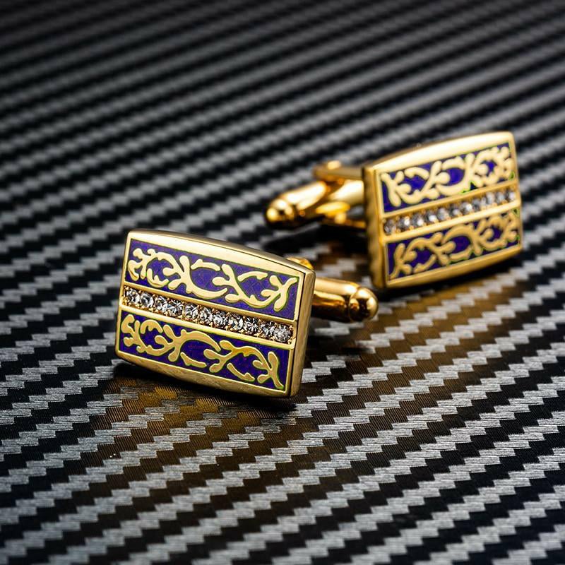 akse Zoologisk have Periodisk Blue & Gold Cufflinks with Channel Set Rhinestones - Ideal Place Market