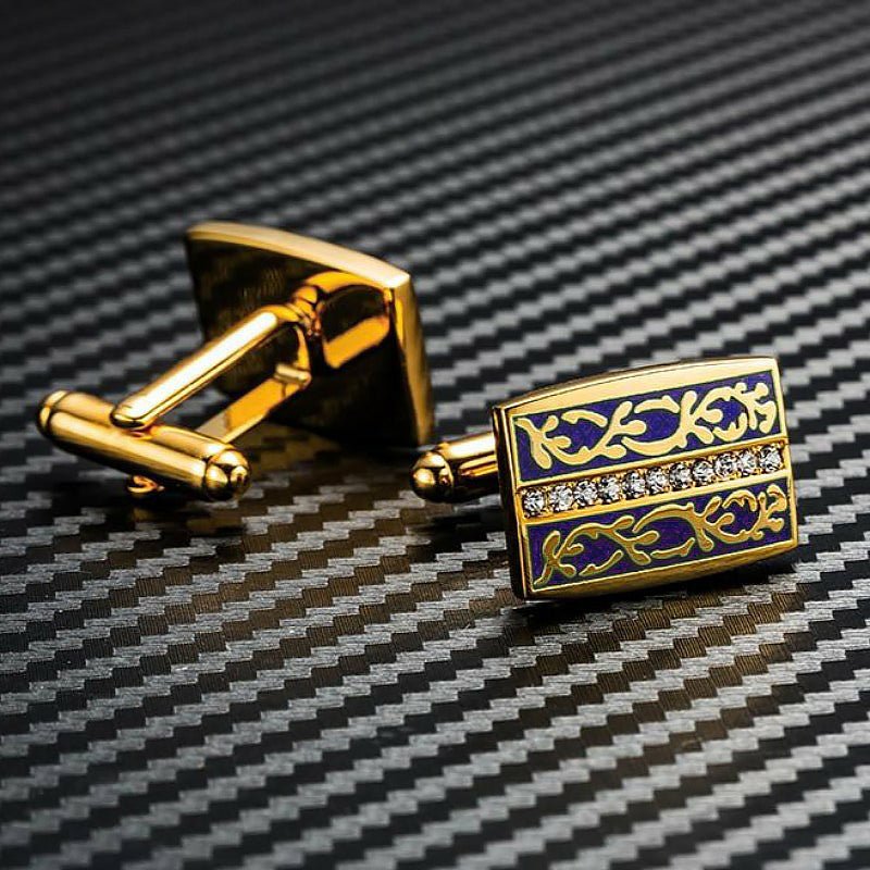 akse Zoologisk have Periodisk Blue & Gold Cufflinks with Channel Set Rhinestones - Ideal Place Market