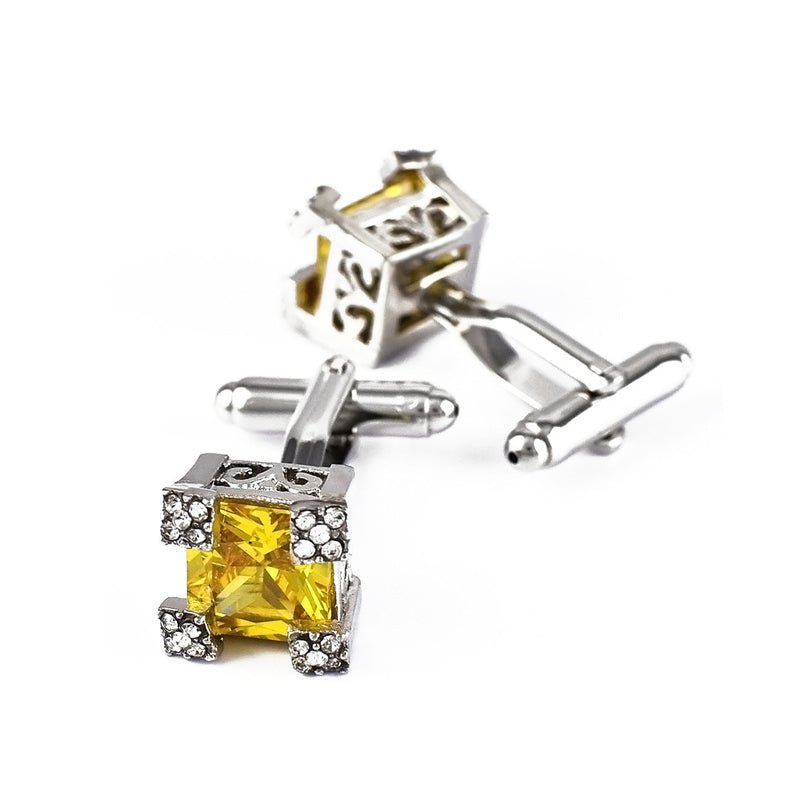 Canary Yellow & White Crystal Cufflink Set - Ideal Place Market