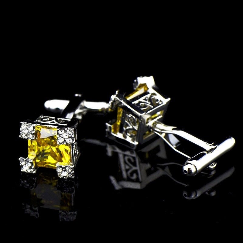 Canary Yellow & White Crystal Cufflink Set - Ideal Place Market