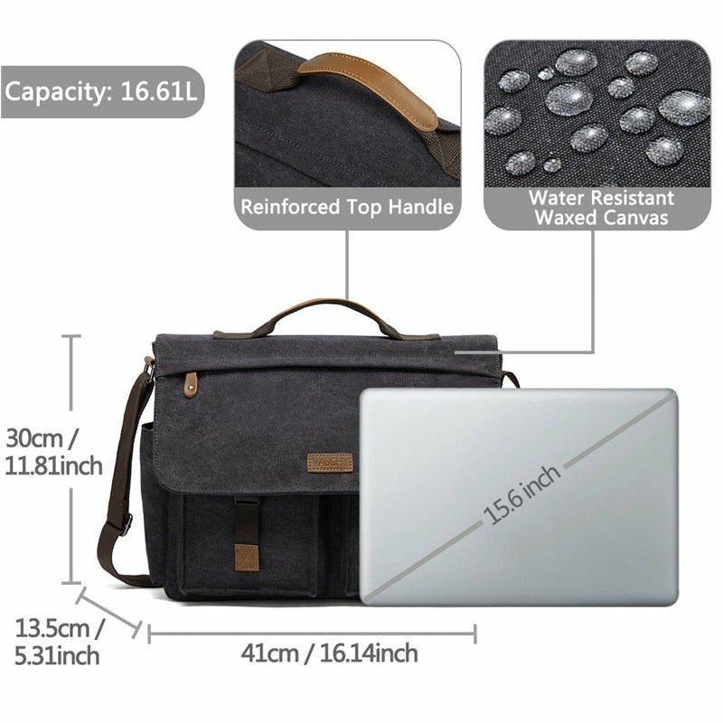 Canvas Messenger Bag with Padded Laptop Compartment - Ideal Place Market