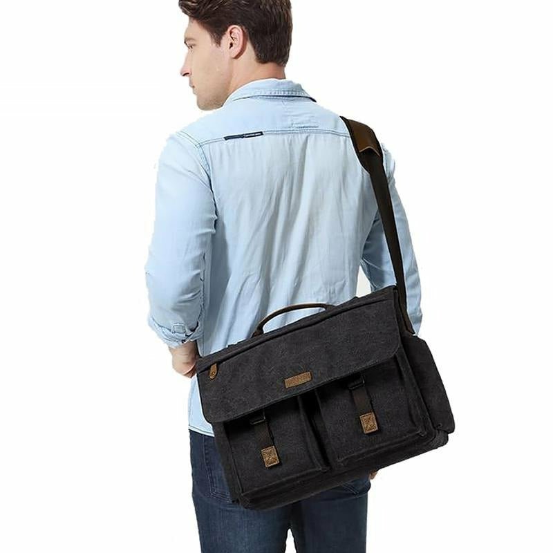 Canvas Messenger Bag with Padded Laptop Compartment - Ideal Place Market