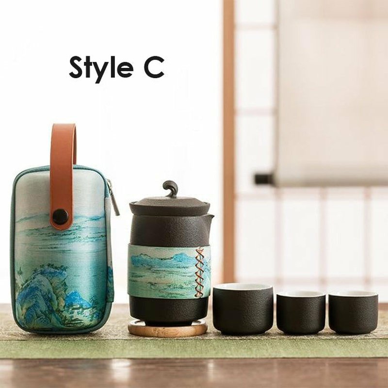 Ceramic Travel Teapot with 3 Cups & Sleek Travel Bag - 2 Colors & Styles - Ideal Place Market