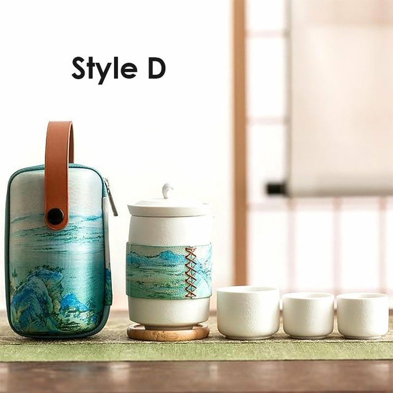 Ceramic Travel Teapot with 3 Cups & Sleek Travel Bag - 2 Colors & Styles - Ideal Place Market