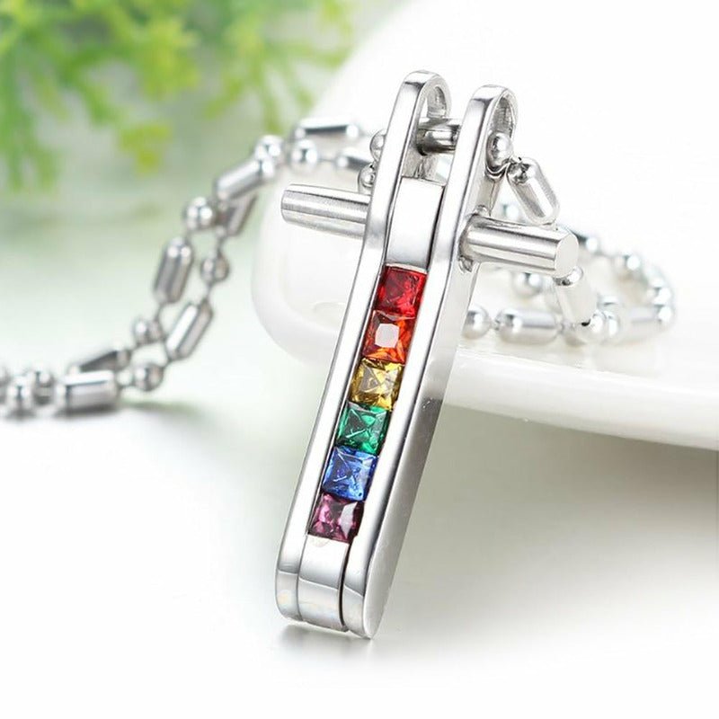 Channel Set Rainbow Rhinestone Charm with 22in Chain - Ideal Place Market