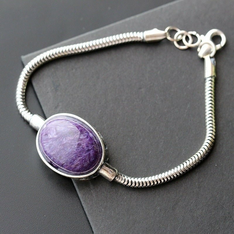 Charoite in Thai Silver Z Snake Compassion Bracelet - Ideal Place Market