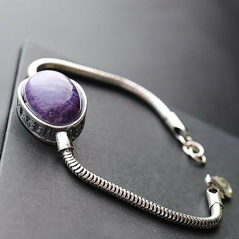 Charoite in Thai Silver Z Snake Compassion Bracelet - Ideal Place Market
