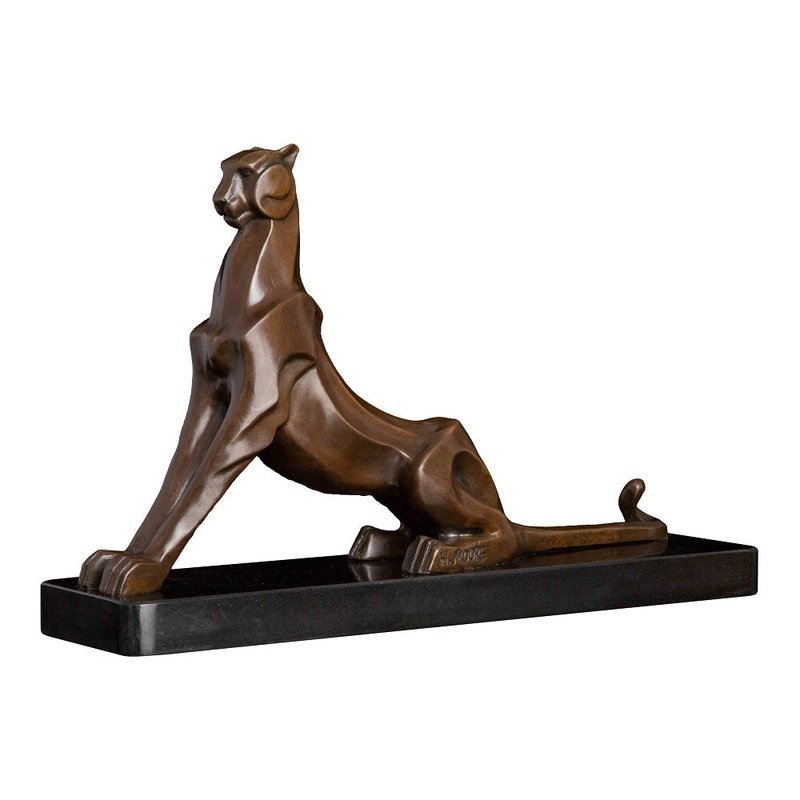 Chiseled Bronze Panther on Marble Base - Ideal Place Market