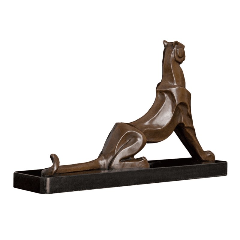 Chiseled Bronze Panther on Marble Base - Ideal Place Market