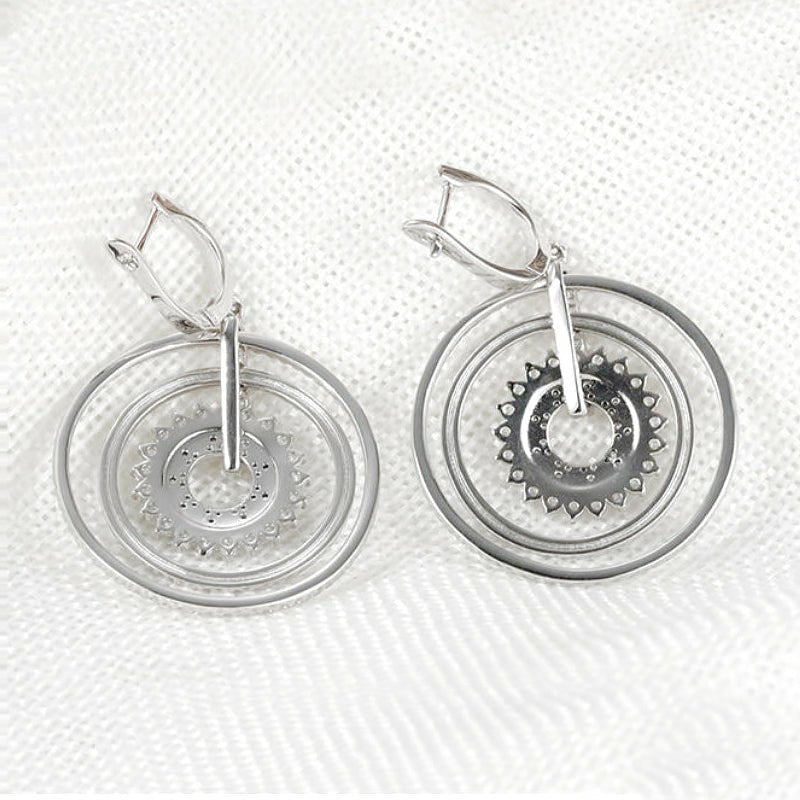 Circular Sterling Silver & Gem Drop Earrings - 3 Gem Choices - Ideal Place Market