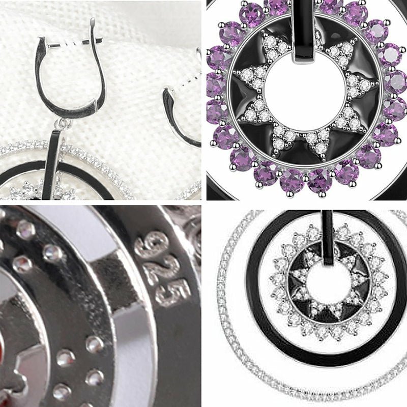 Circular Sterling Silver & Gem Drop Earrings - 3 Gem Choices - Ideal Place Market