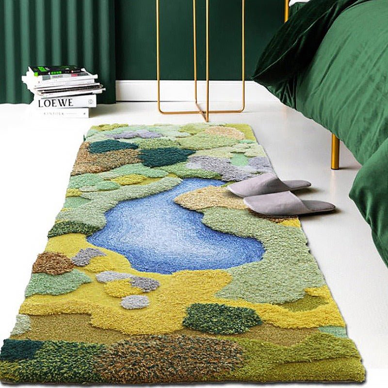 Colorful Hand Knotted Wool Topographic Relief Rug - Ideal Place Market