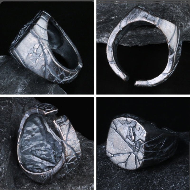 Cracked Black Adjustable 925 Silver Ring for Men - Ideal Place Market
