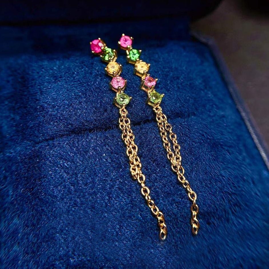 Dangle 18k Gold Natural Tourmaline Earrings for Women - Ideal Place Market