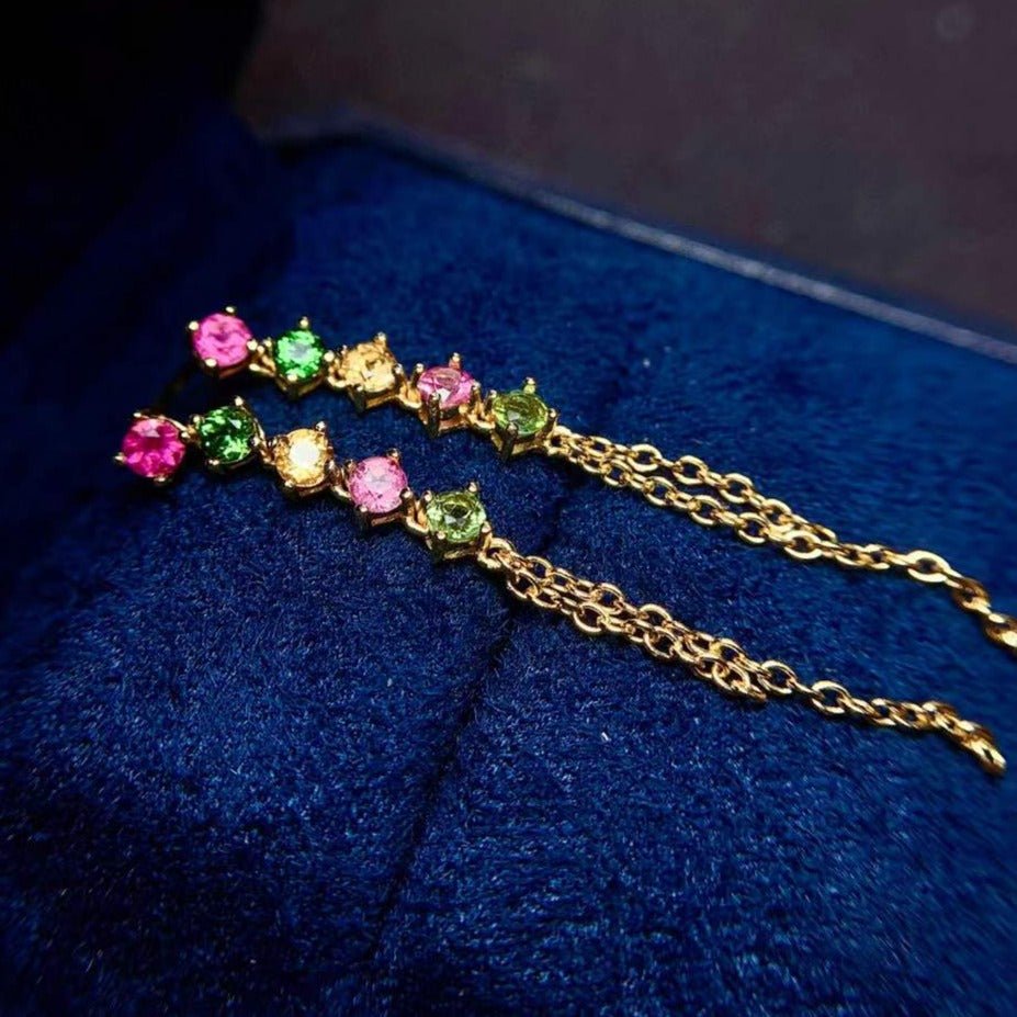 Dangle 18k Gold Natural Tourmaline Earrings for Women - Ideal Place Market