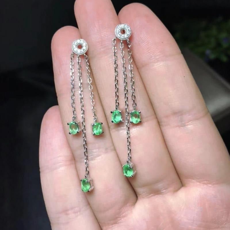 Dangle Drop Natural Emerald Earrings for Women - Ideal Place Market