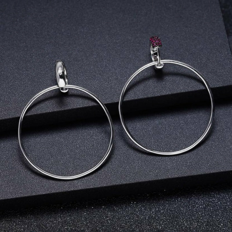 Dangle Drop Ruby Hoop Earrings in 925 Silver - Ideal Place Market
