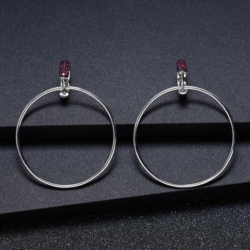 Dangle Drop Ruby Hoop Earrings in 925 Silver - Ideal Place Market