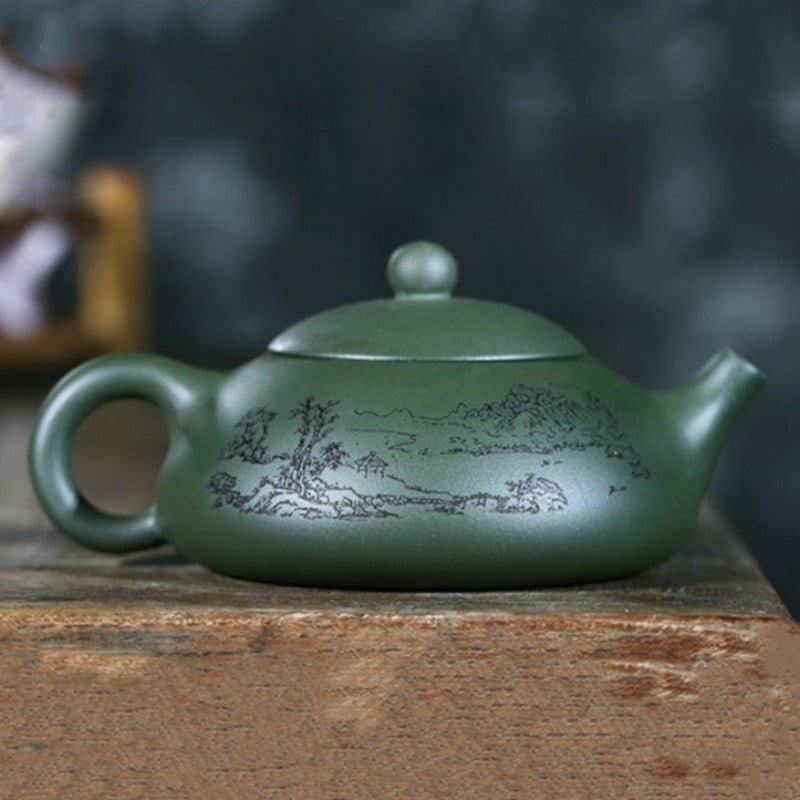 Dark Green Handmade & Painted Yixing Teapot 210ml - 3 Designs - Ideal Place Market