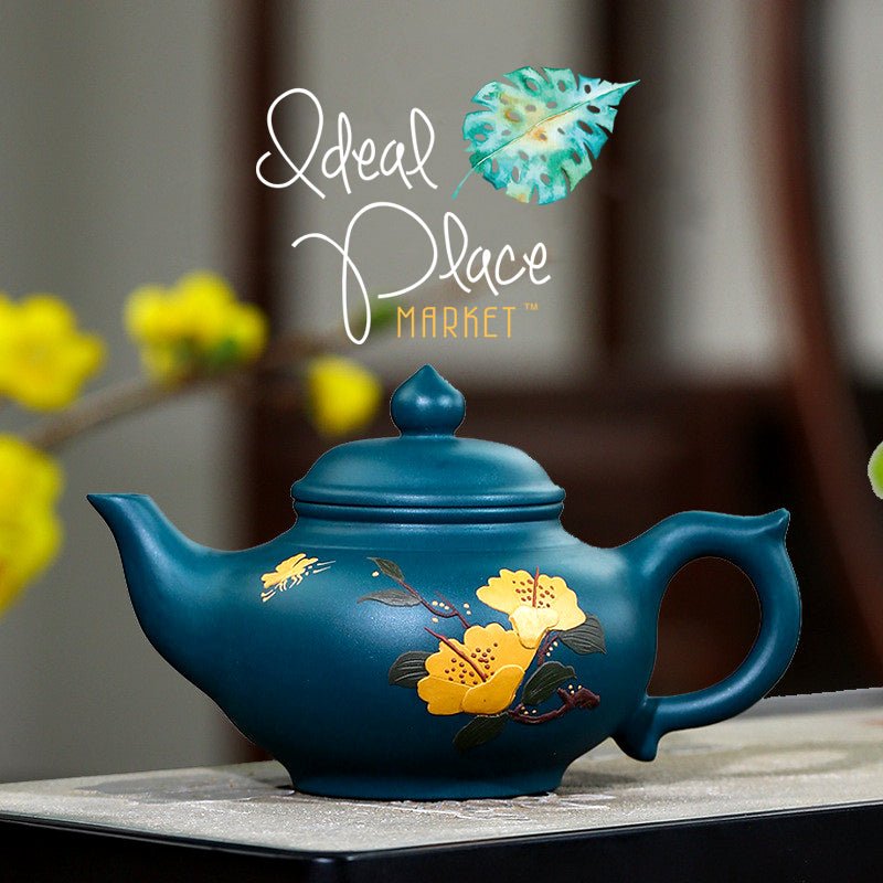 Deep Blue Handmade & Painted Yixing Teapot 280ml - Ideal Place Market