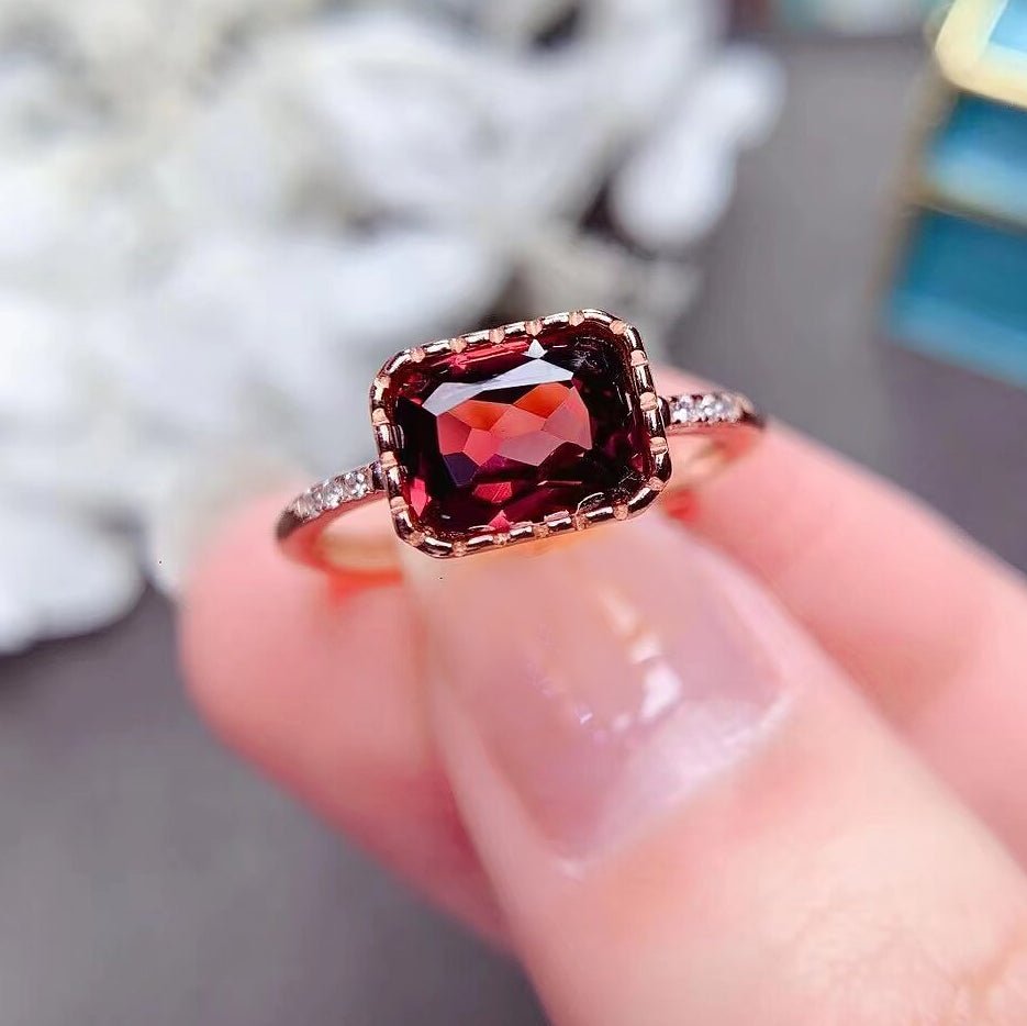 Deep Red Garnet in 18k Gold Plated S925 Ring - Ideal Place Market