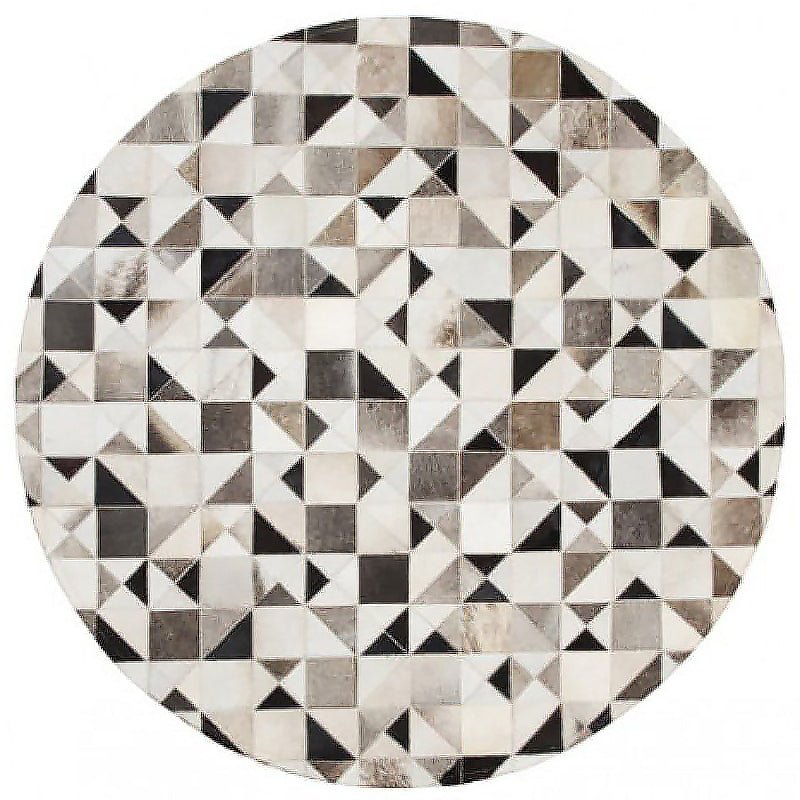 Detailed Round Hand Stitched Cowhide Rug - Ideal Place Market