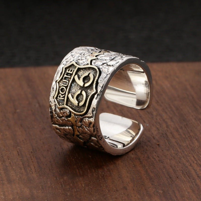 Distressed Route 66 Sterling Silver & Brass Ring - Ideal Place Market