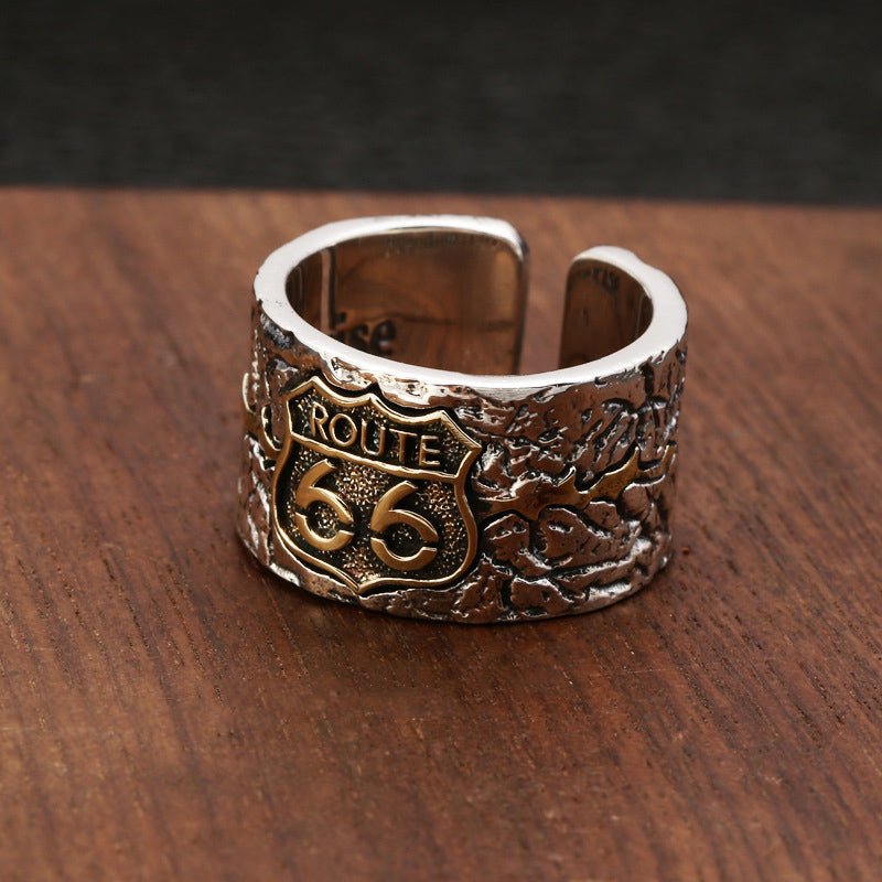 Distressed Route 66 Sterling Silver & Brass Ring - Ideal Place Market