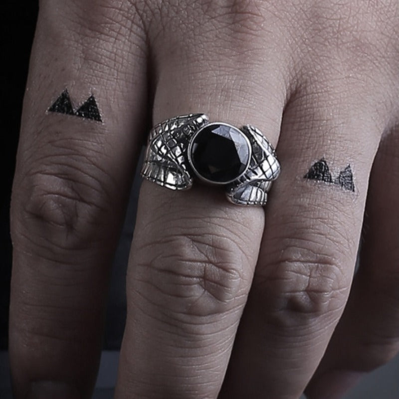 Double Flaired Cobra Ring with Inlaid Black Onyx